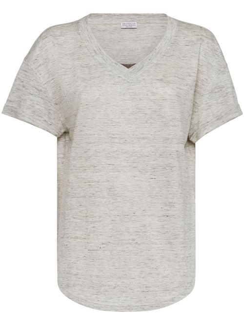 T-shirt in seta e lino BRUNELLO CUCINELLI | MH985EM702C131